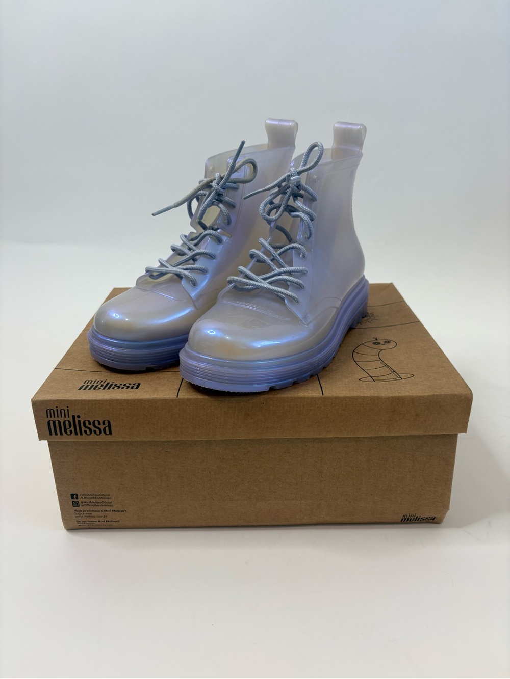 Mini Melissa Pearly Blue Girls Coturno Combat Rubber Jelly Rain Boots